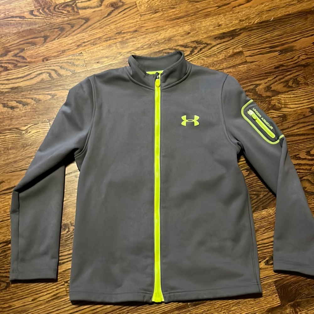 EUC Youth XL Under Armour Grey/Yellow Full Zip Fleece Jacket